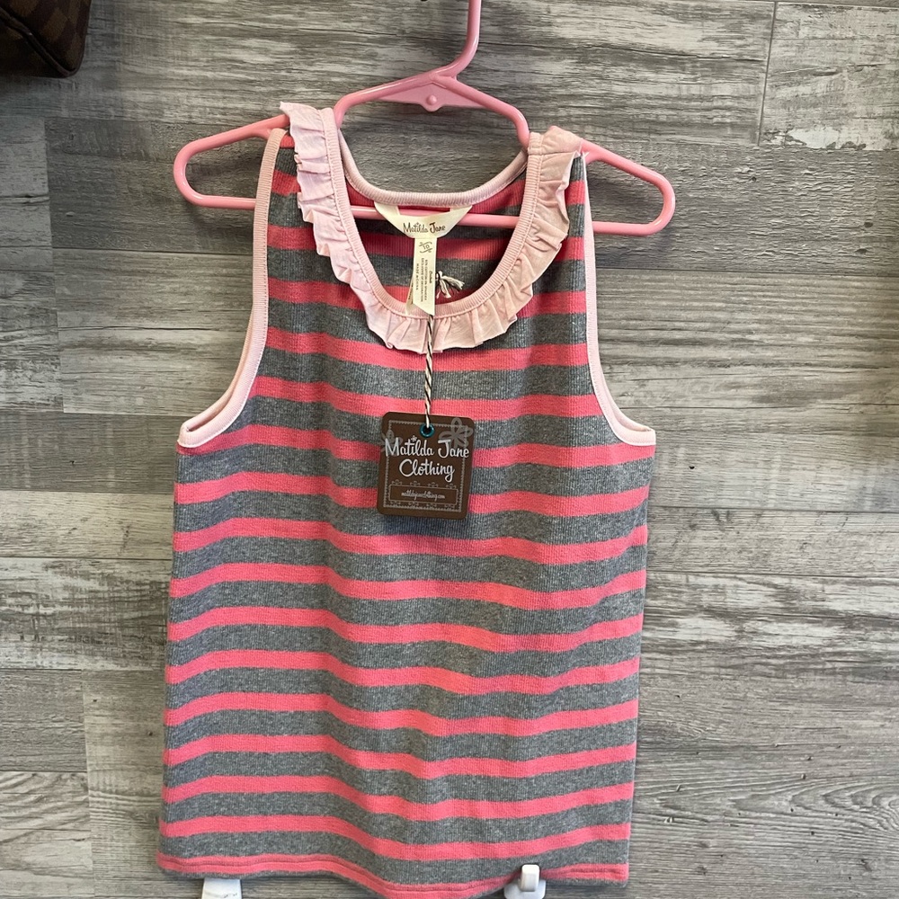 New Matilda Jane Pink and Gray Striped Tank Top Sz 10